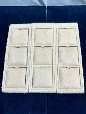 Vtg BATES Tan Faux Suede Danity Necklace Holders/Displays set of (3)
